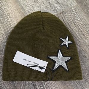 Rebecca Minkoff Stars Beanie Hat New With Tag, Green And Silver